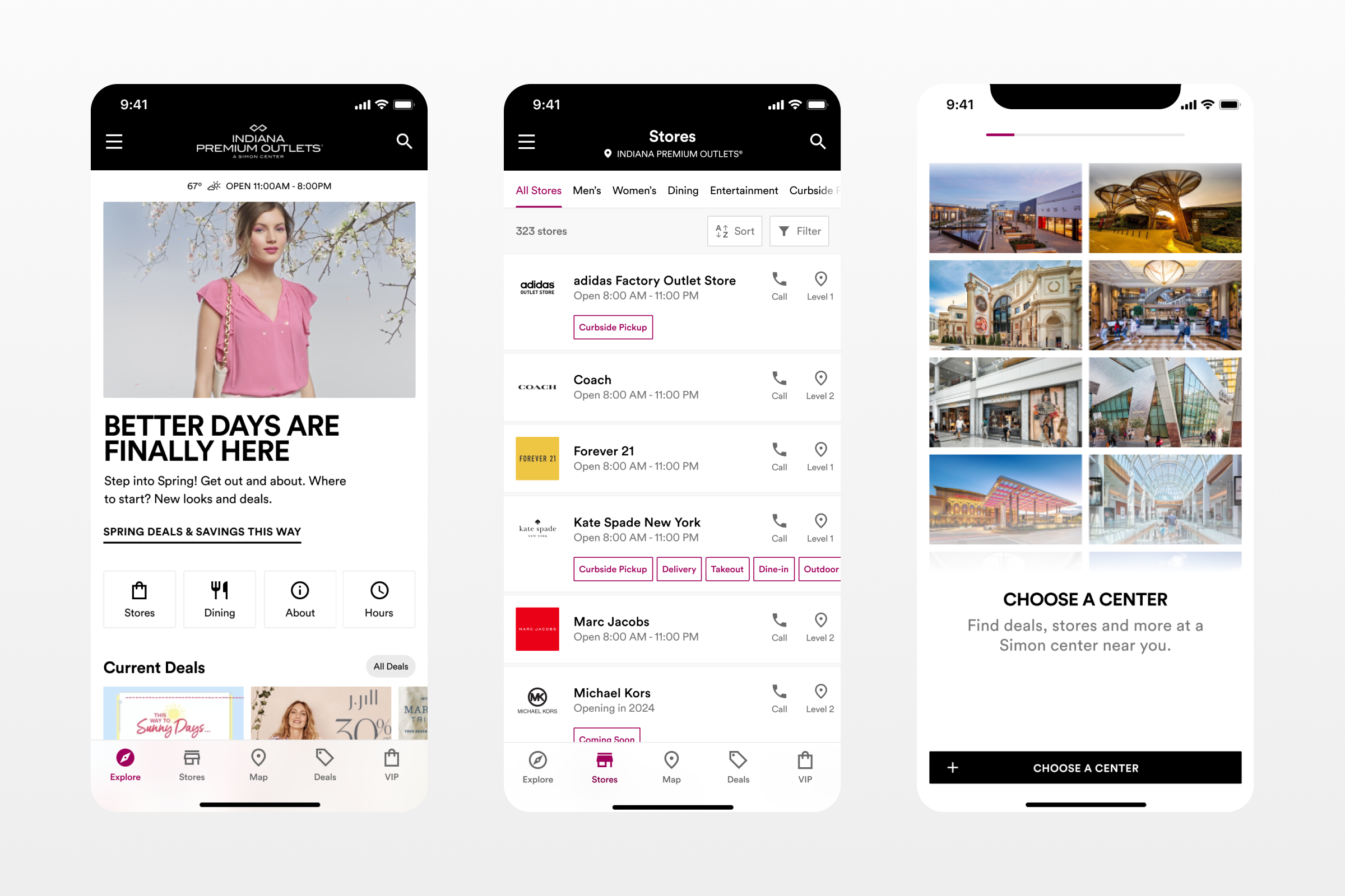 Simon Malls app - A native mobile app for exploring Simon Malls around the world. Design by Seth Richardson, a mobile product designer based in Indy